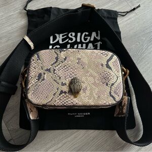 Kurt Geiger Beige and Black Snake Print Crossbody Bag Small